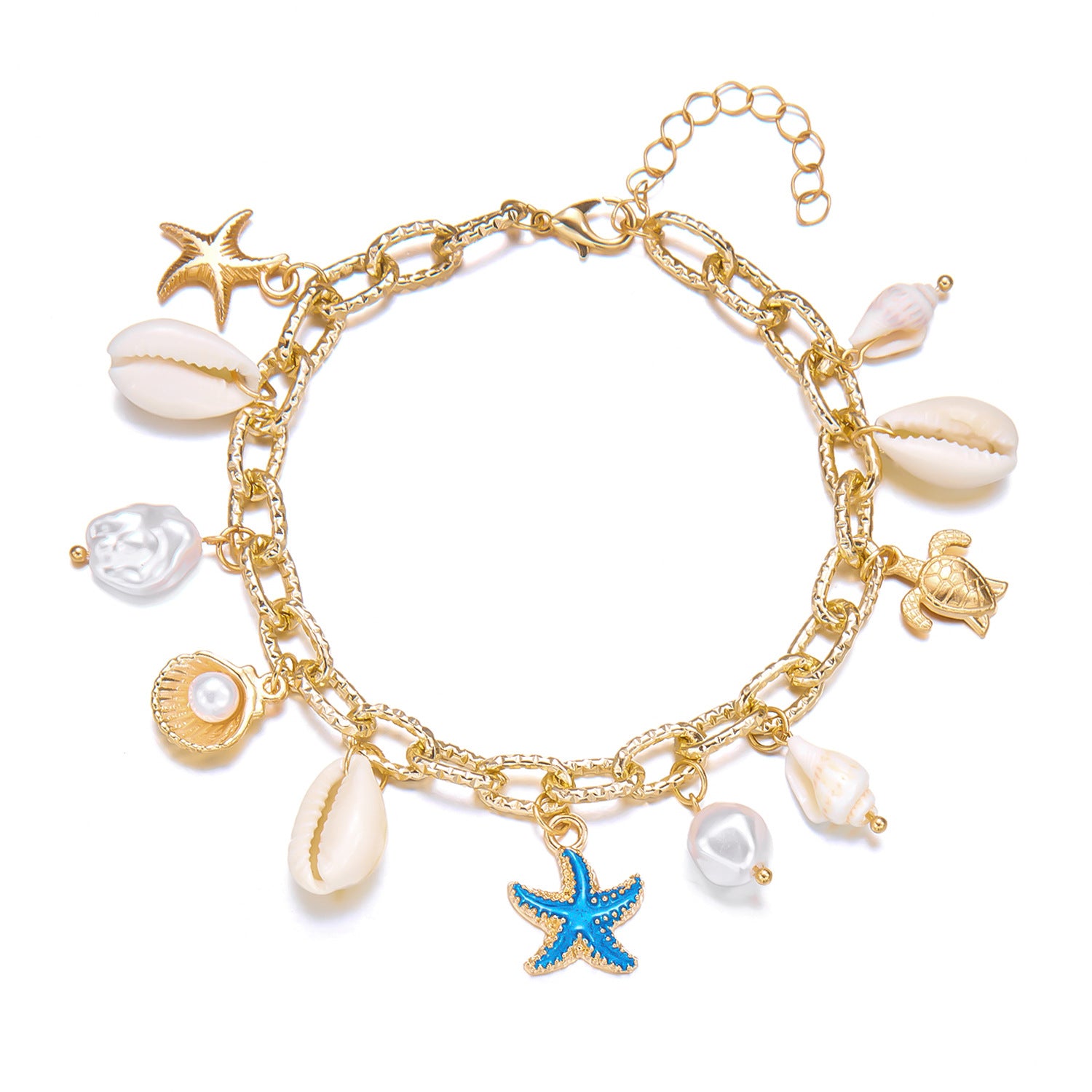 Wholesale Starfish shell conch pearl bracelet anklet set summer